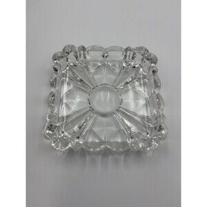 Vintage Individual Ash Tray Clear Cut Glass, 3" Square design
